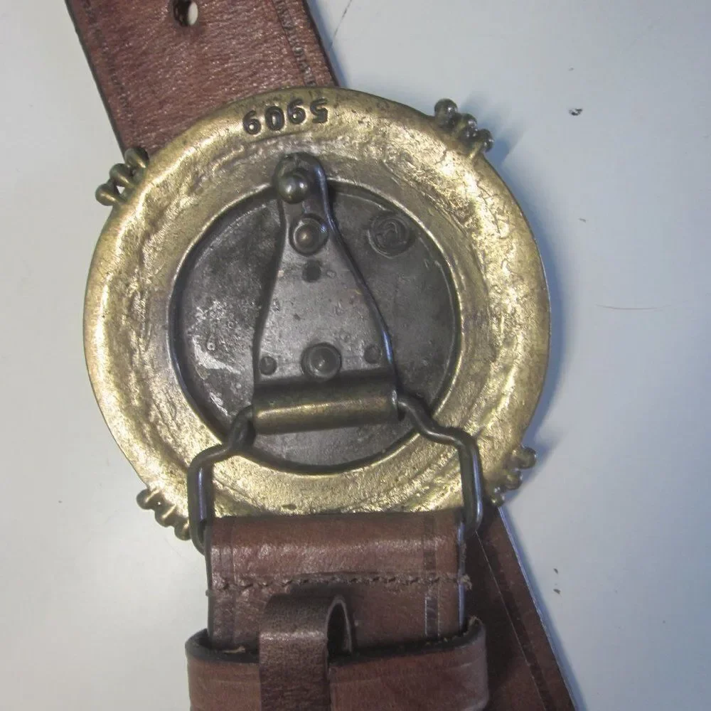 Saks Fifth Ave Womens Size S Brown Leather Belt with Brass Medallion Buckle